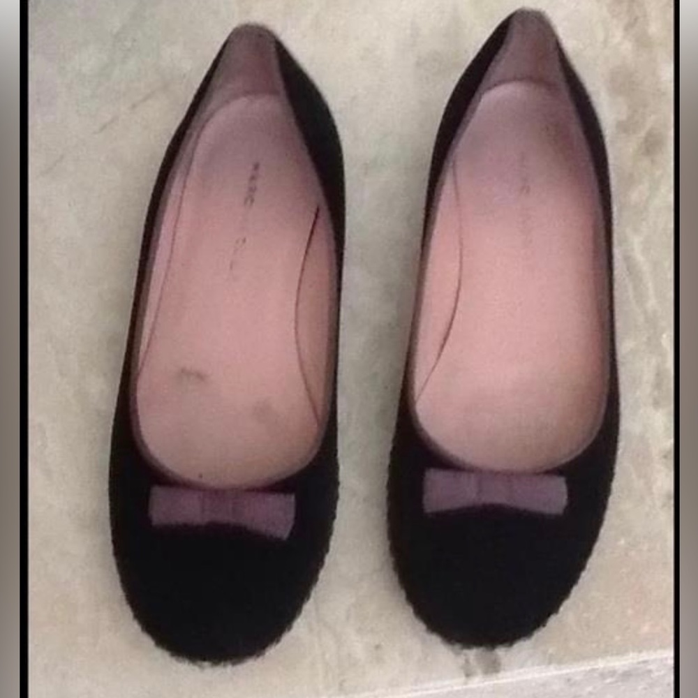 MARC JACOBS BLACK VELVET BALLET FLATS SIZE 8
LAVENDER GROSGRAIN TRIM &  BOW
